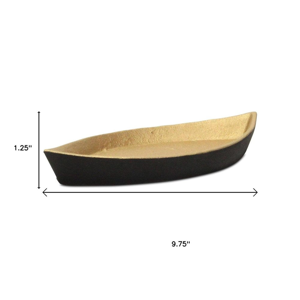 10" Black And Gold Cast Iron Oval Boat Shaped Tray