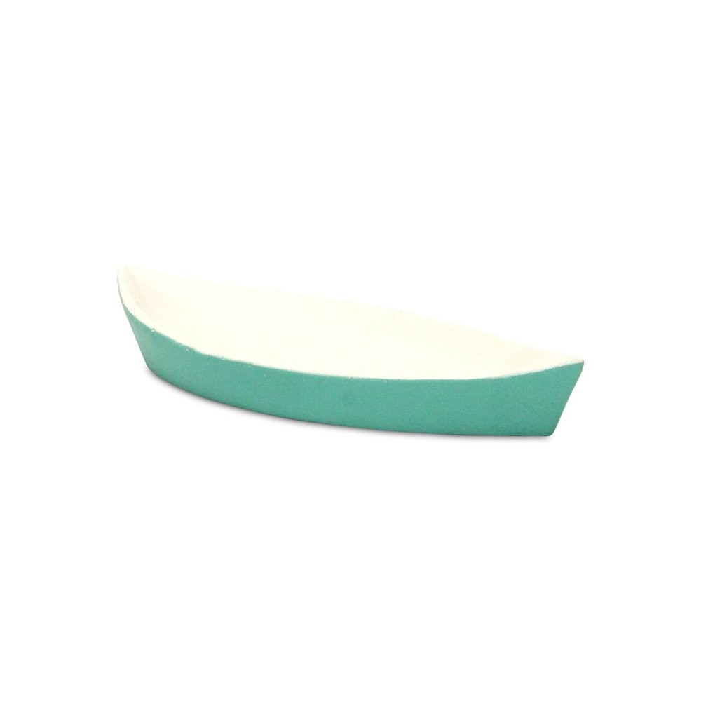 10" Aqua And White Cast Iron Oval Boat Shaped Tray