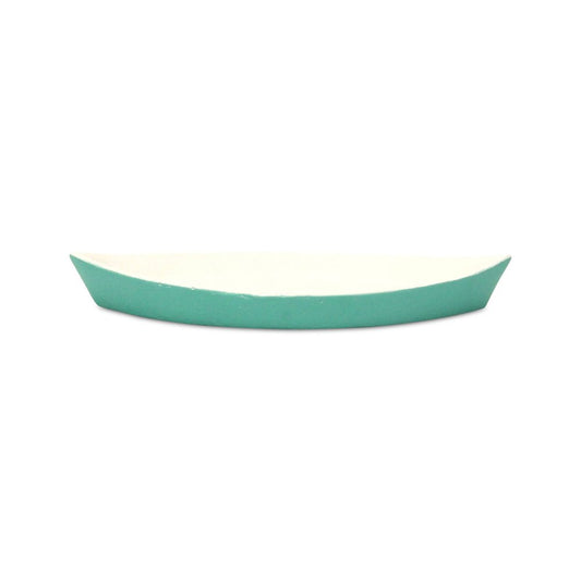 10" Aqua And White Cast Iron Oval Boat Shaped Tray