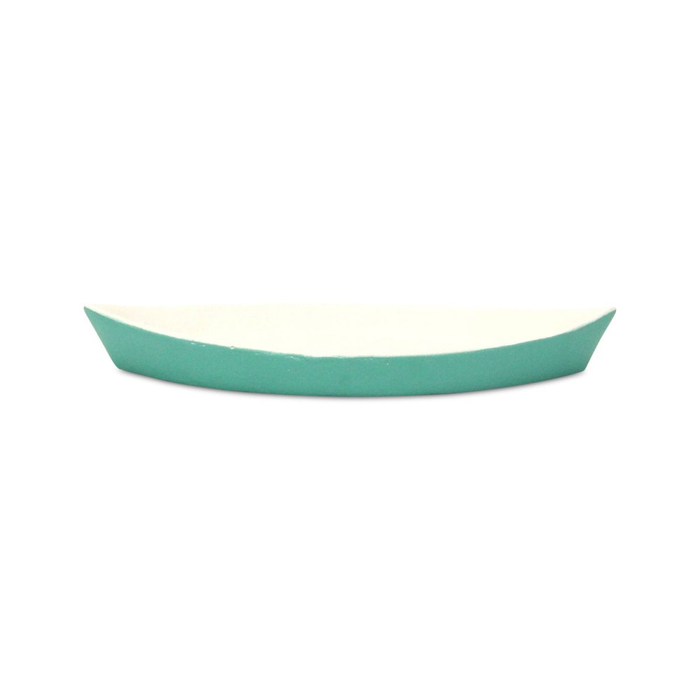 10" Aqua And White Cast Iron Oval Boat Shaped Tray