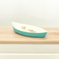 10" Aqua And White Cast Iron Oval Boat Shaped Tray