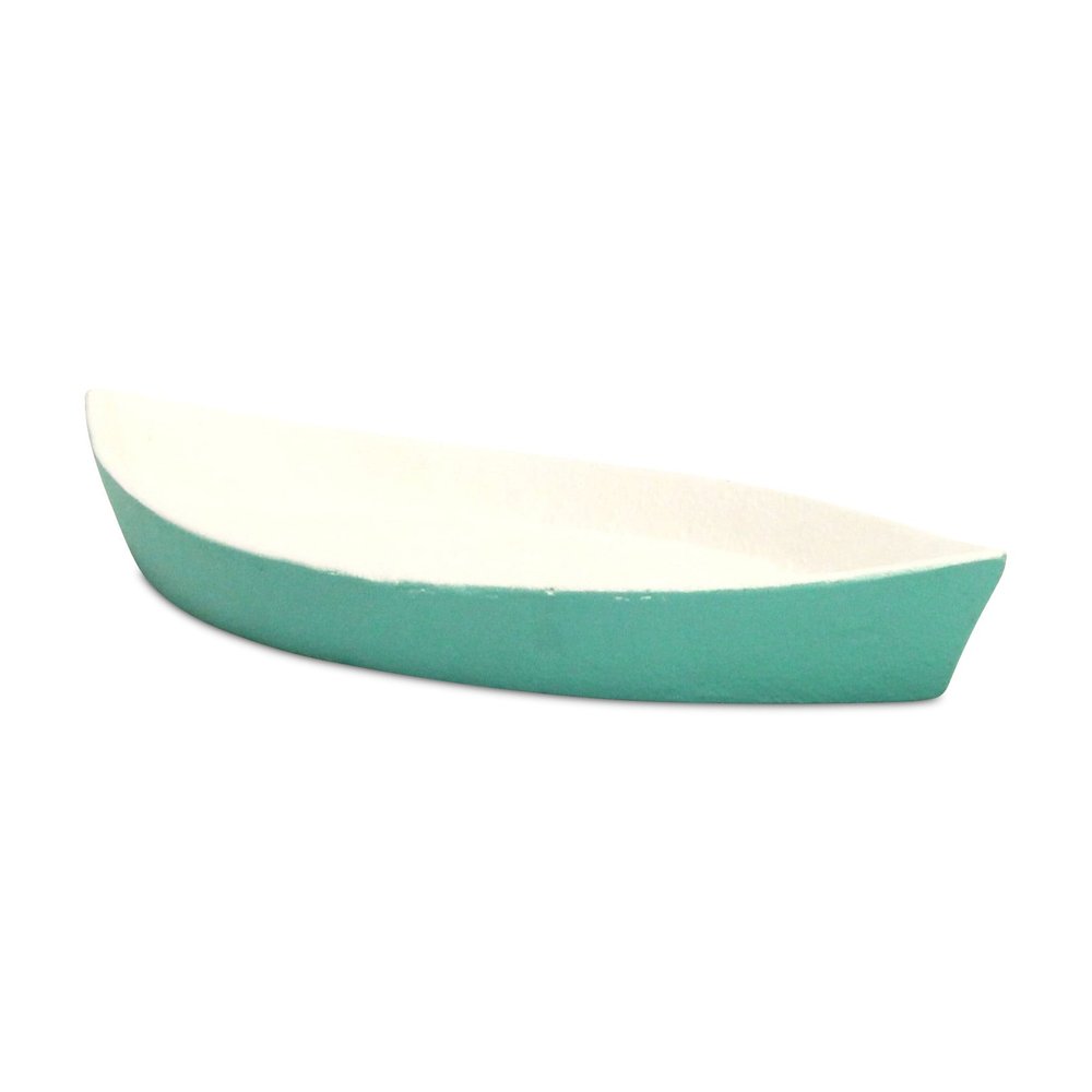 10" Aqua And White Cast Iron Oval Boat Shaped Tray