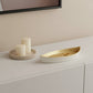 10" Gold And Off White Cast Iron Oval Boat Shaped Tray