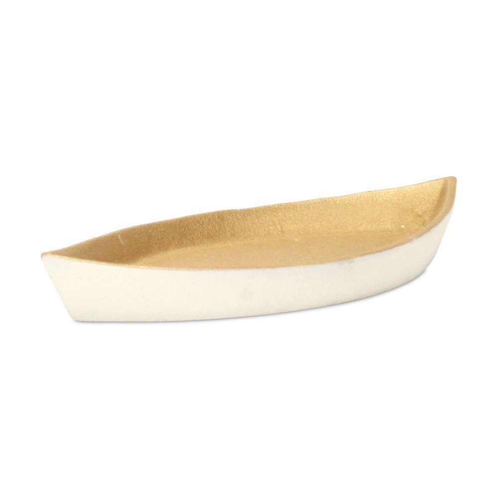 10" Gold And Off White Cast Iron Oval Boat Shaped Tray