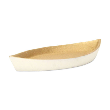 10" Gold And Off White Cast Iron Oval Boat Shaped Tray