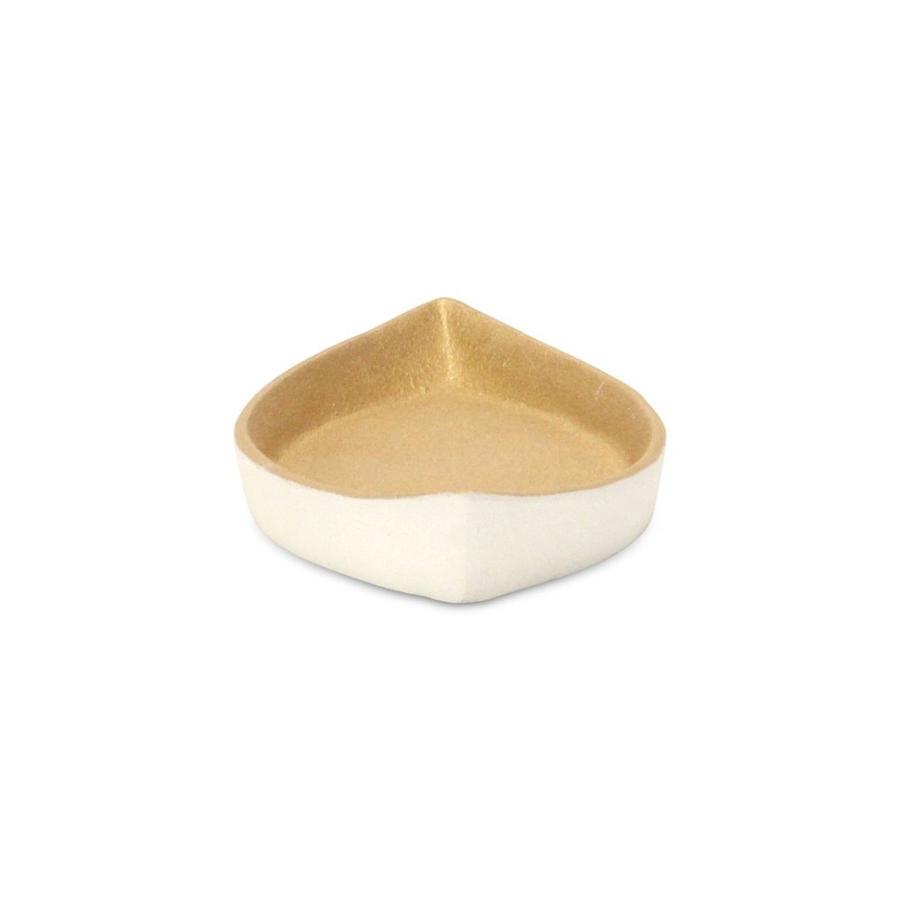 10" Gold And Off White Cast Iron Oval Boat Shaped Tray