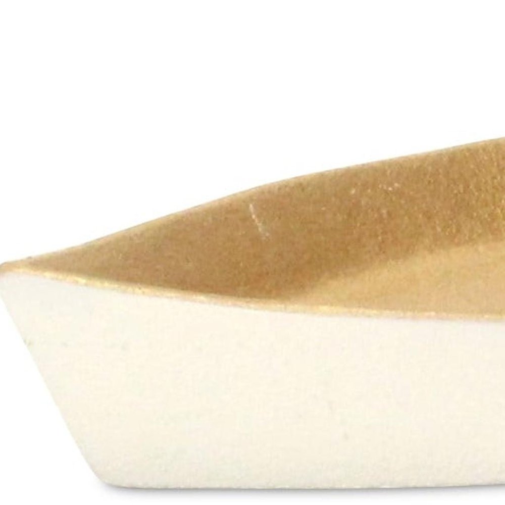10" Gold And Off White Cast Iron Oval Boat Shaped Tray