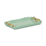 8" Aqua And Gold Cast Iron Ribbons Vanity Tray