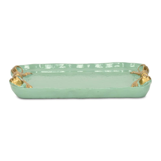 8" Aqua And Gold Cast Iron Ribbons Vanity Tray