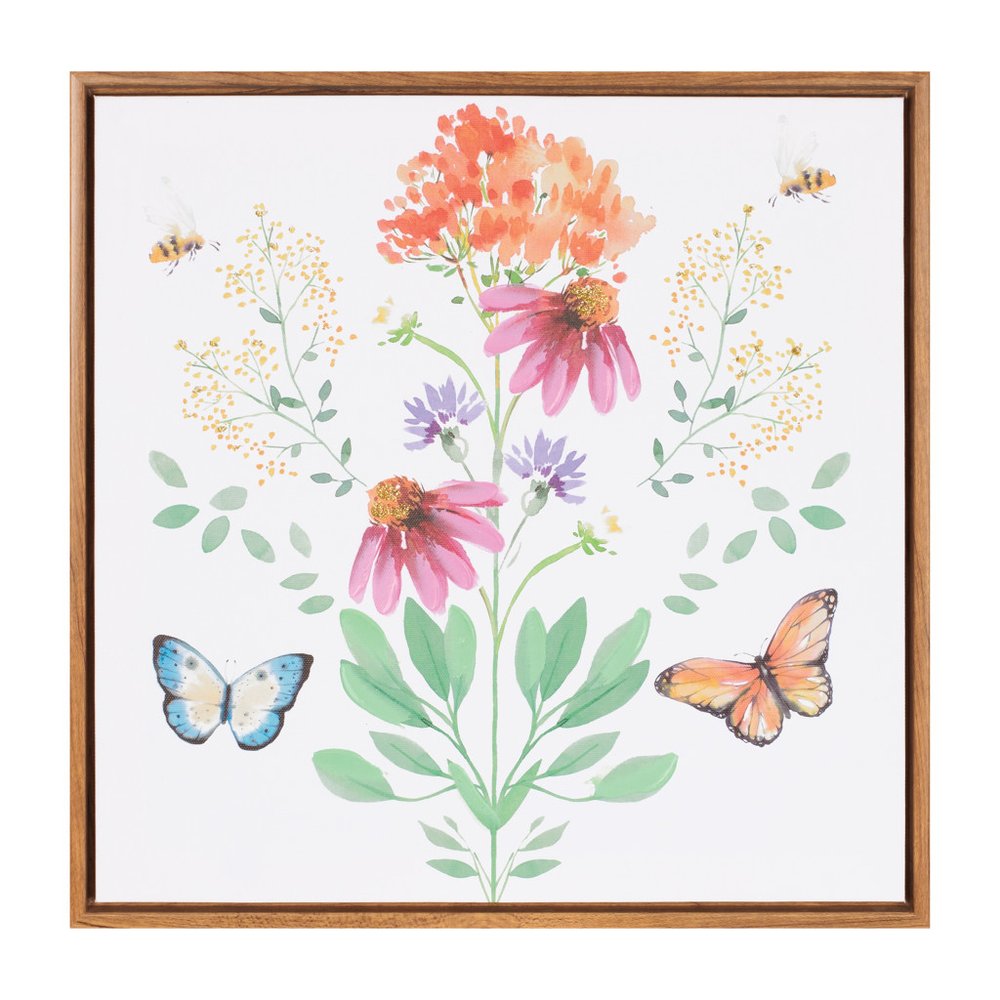 Floral and Butterfly Brown Framed Illustration Wall Art