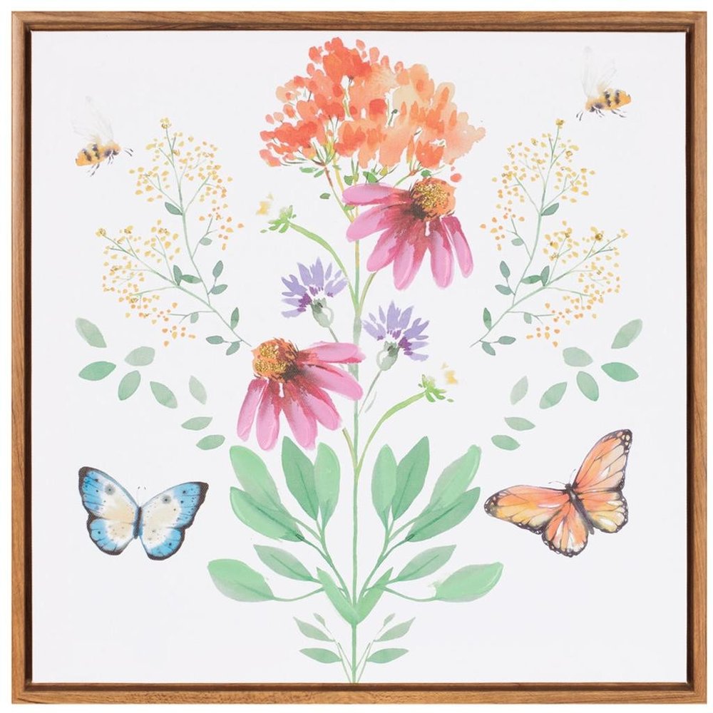 Floral and Butterfly Brown Framed Illustration Wall Art