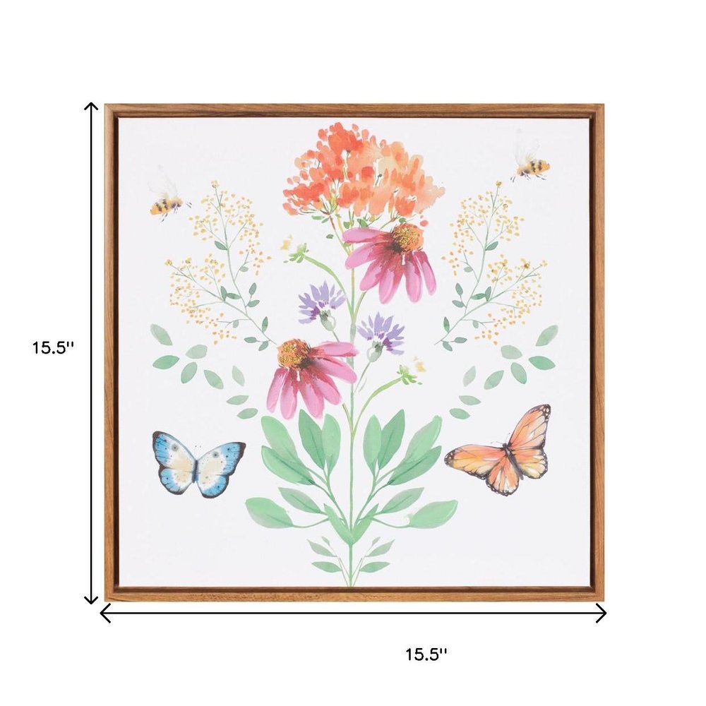 Floral and Butterfly Brown Framed Illustration Wall Art