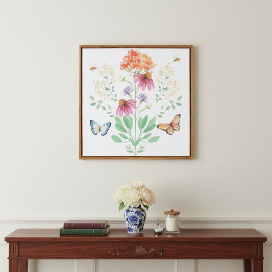 Floral Butterfly Meadow Brown Watercolor Framed Wall Art