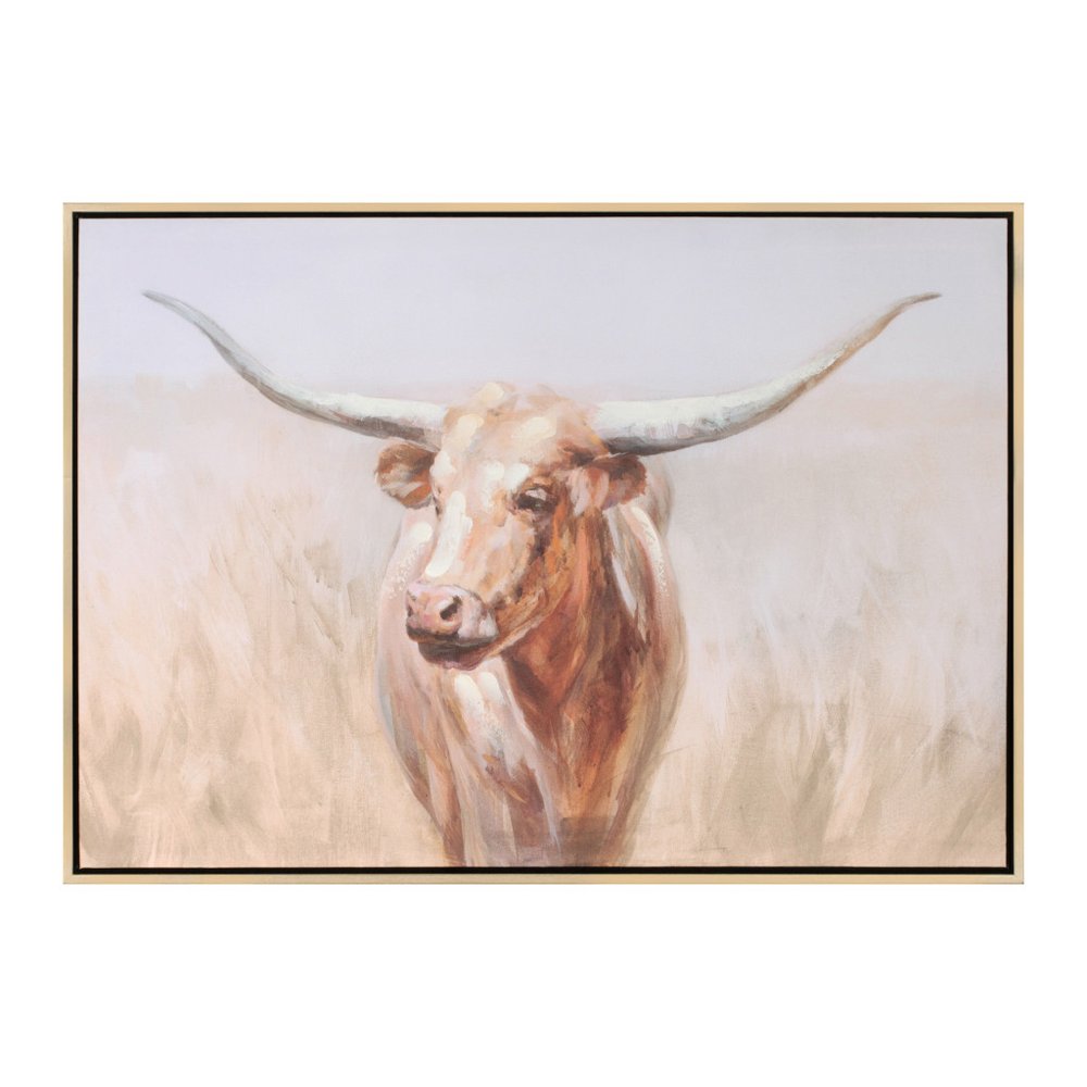 Long Horn Cattle Brown Watercolor Framed Wall Art
