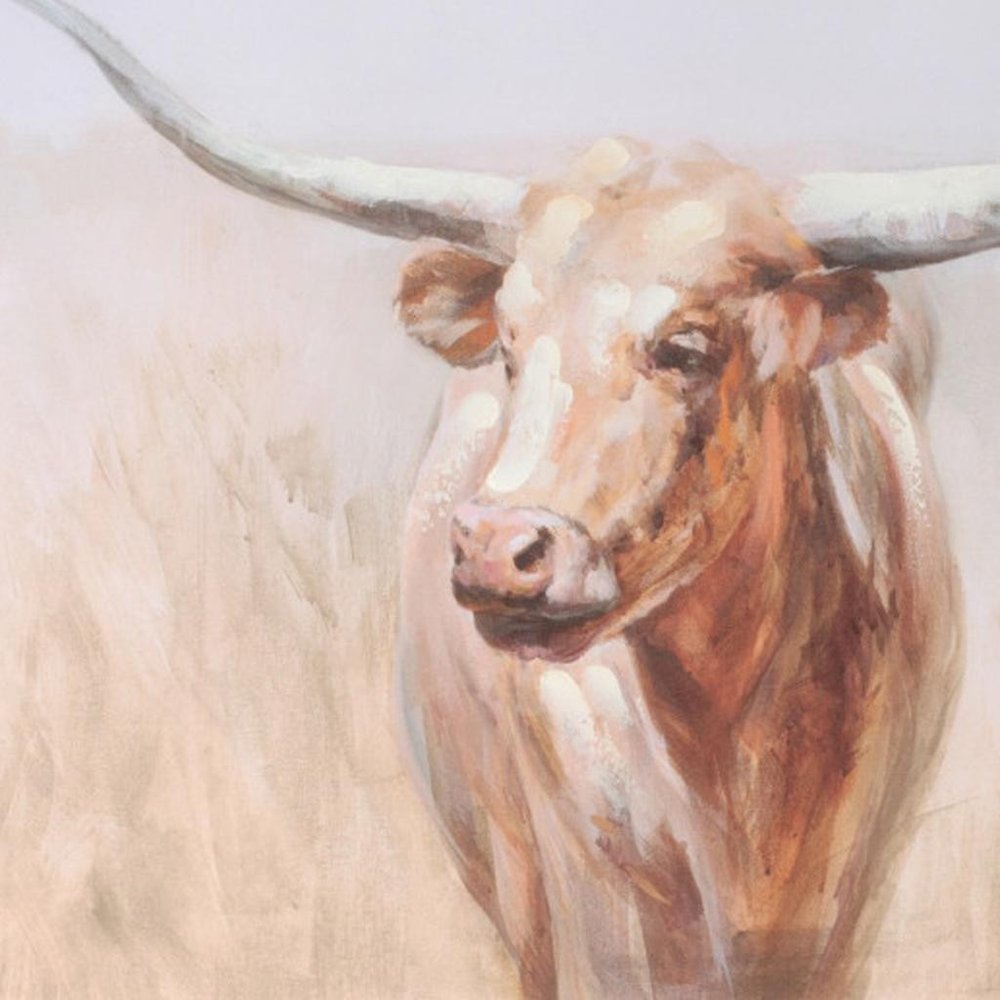 Long Horn Cattle Brown Watercolor Framed Wall Art