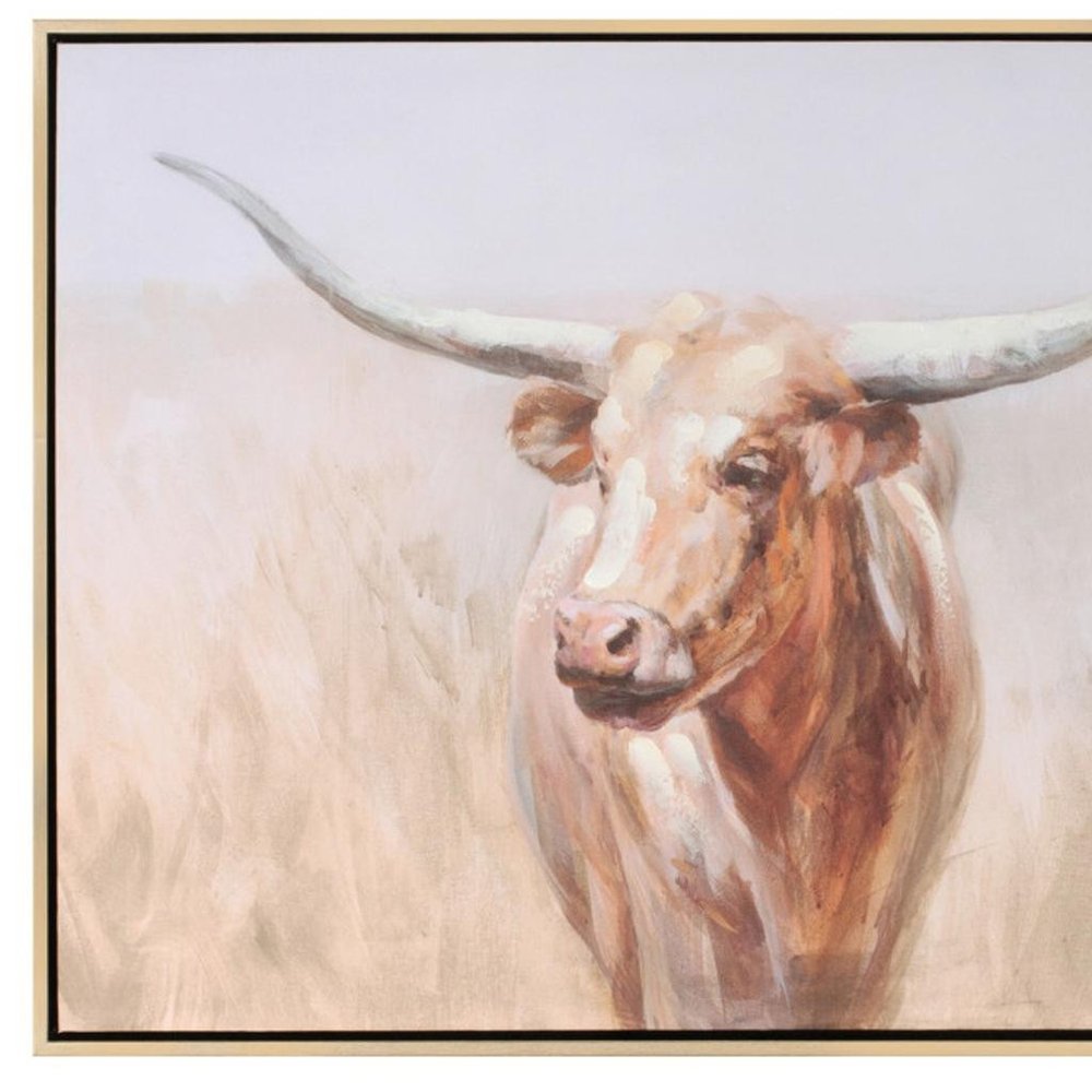 Long Horn Cattle Brown Watercolor Framed Wall Art