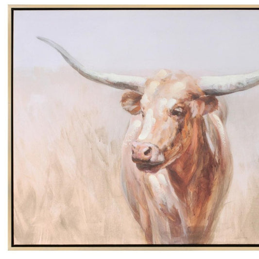 Long Horn Cattle Brown Watercolor Framed Wall Art