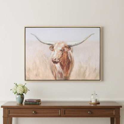 Long Horn Cattle Brown Watercolor Framed Wall Art