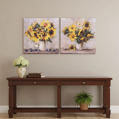 Set Of Two Sunflowers In A Vase Unframed Canvas Wall Art