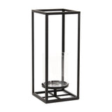 16" Black And Clear Metal And Glass Tabletop Candle Holder