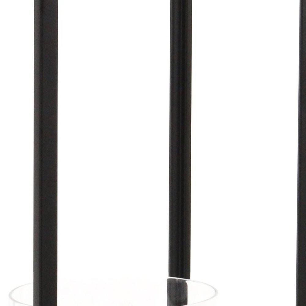 16" Black And Clear Metal And Glass Tabletop Candle Holder