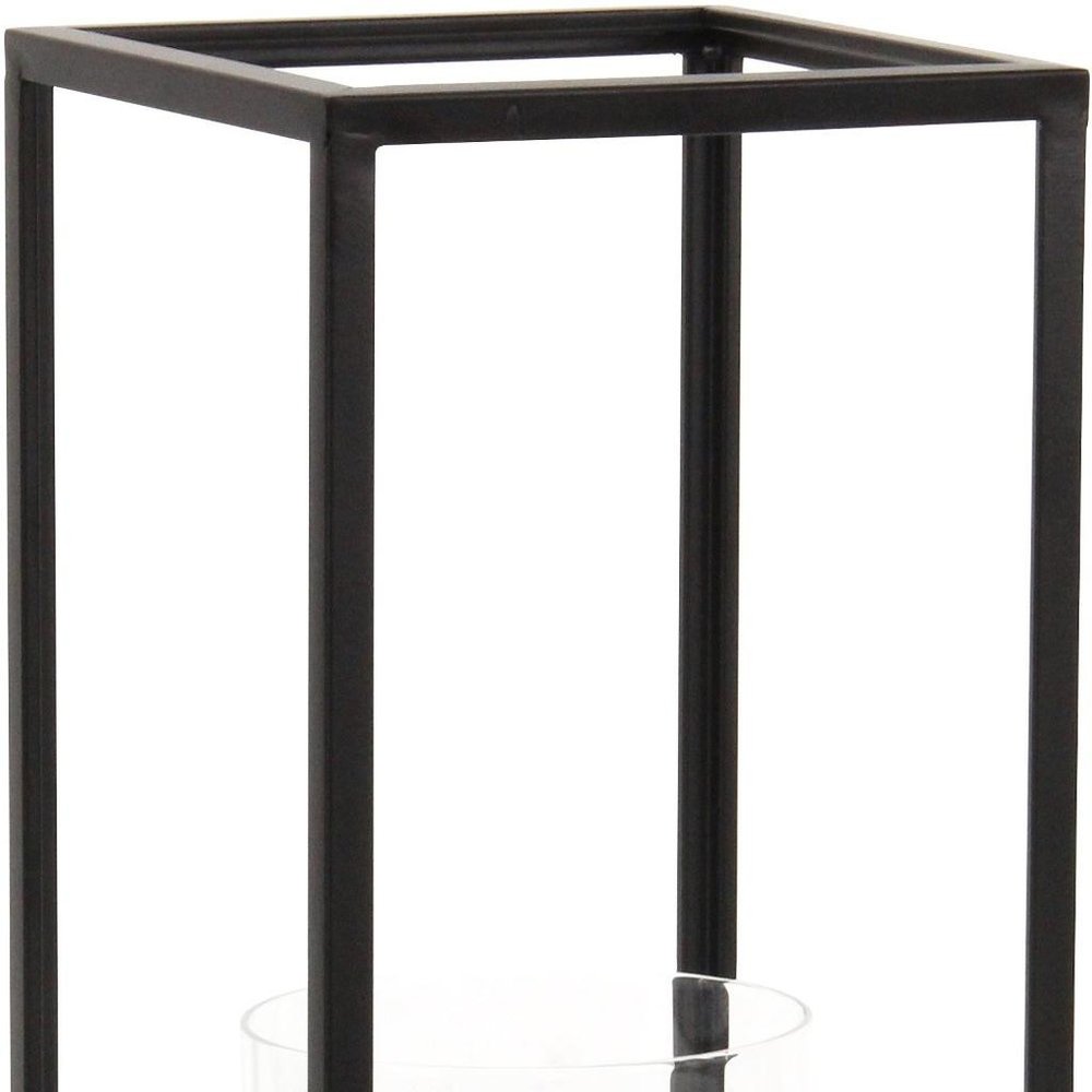 16" Black And Clear Metal And Glass Tabletop Candle Holder