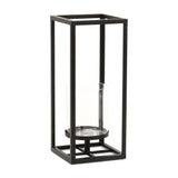 13" Black And Clear Metal And Glass Tabletop Candle Holder