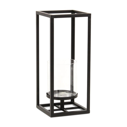 13" Black And Clear Metal And Glass Tabletop Candle Holder