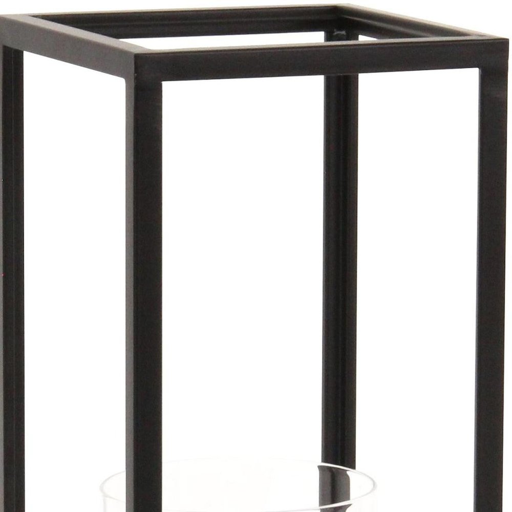 13" Black And Clear Metal And Glass Tabletop Candle Holder