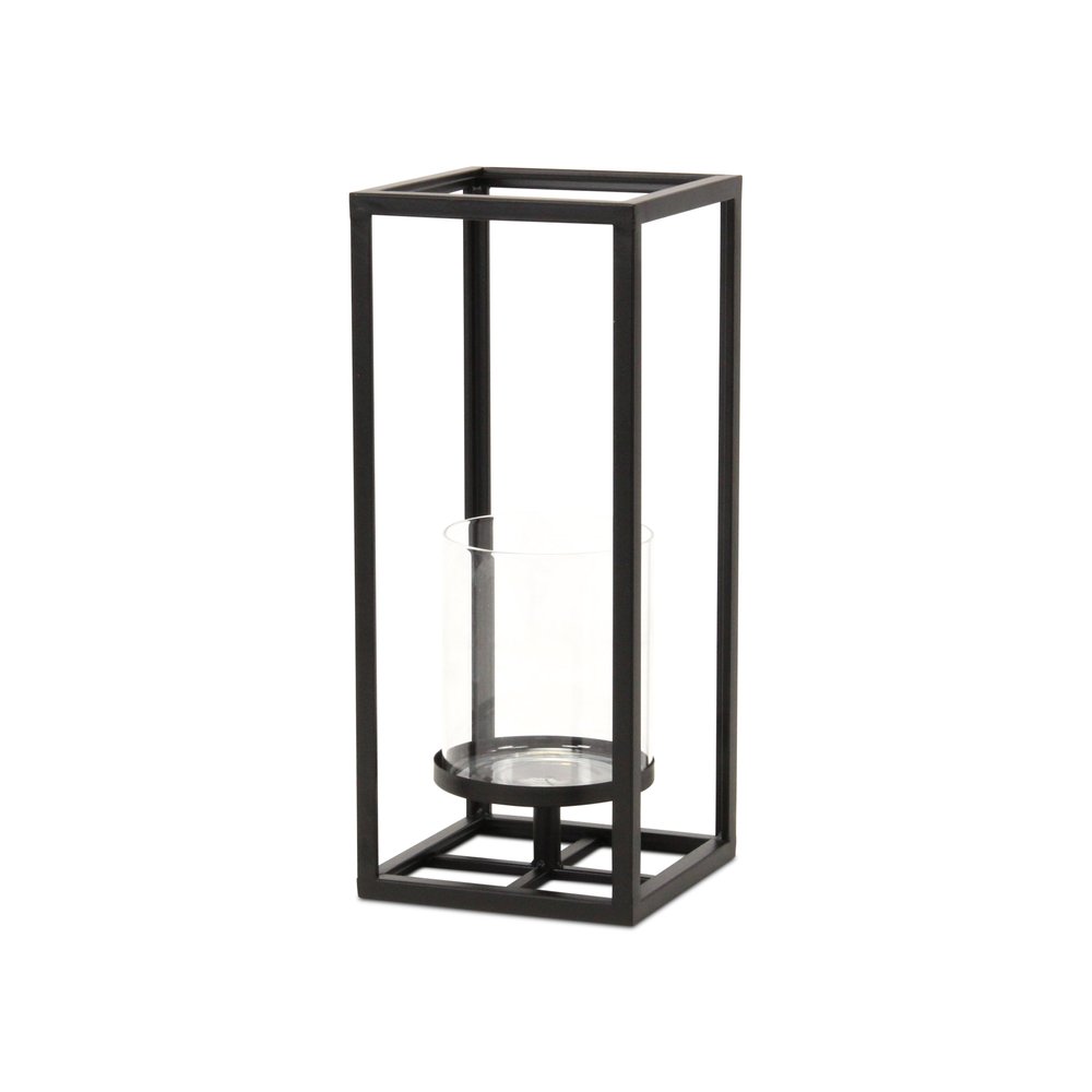13" Black And Clear Metal And Glass Tabletop Candle Holder