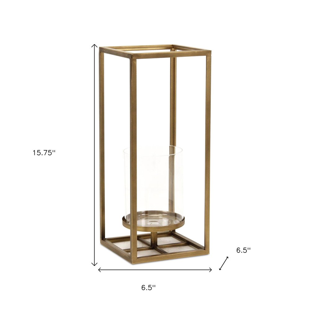 16" Clear And Gold Metal And Glass Tabletop Candle Holder