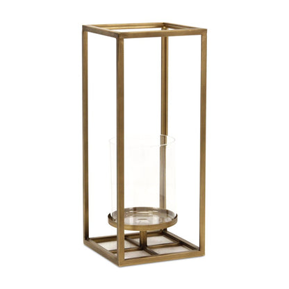 16" Clear And Gold Metal And Glass Tabletop Candle Holder