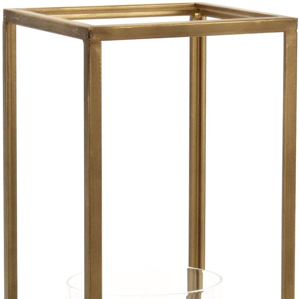 16" Clear And Gold Metal And Glass Tabletop Candle Holder