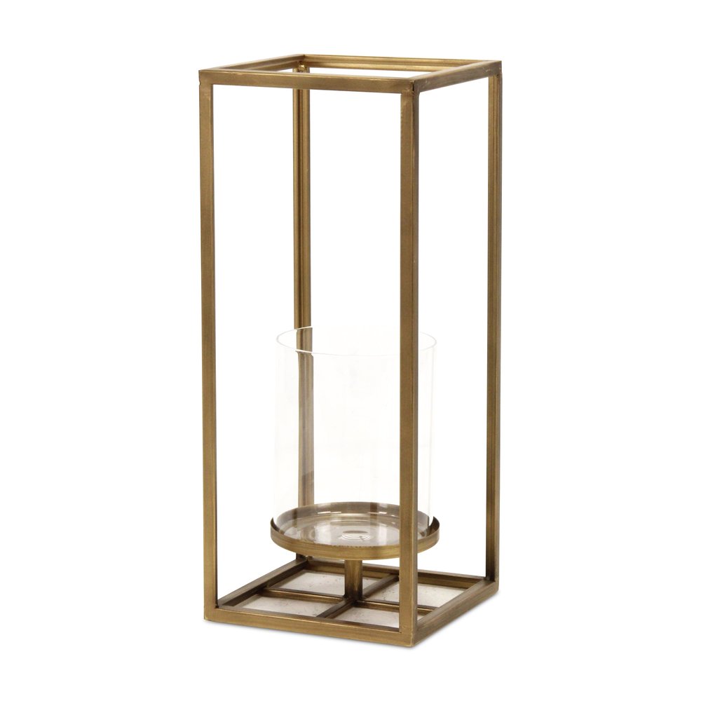 16" Clear And Gold Metal And Glass Tabletop Candle Holder