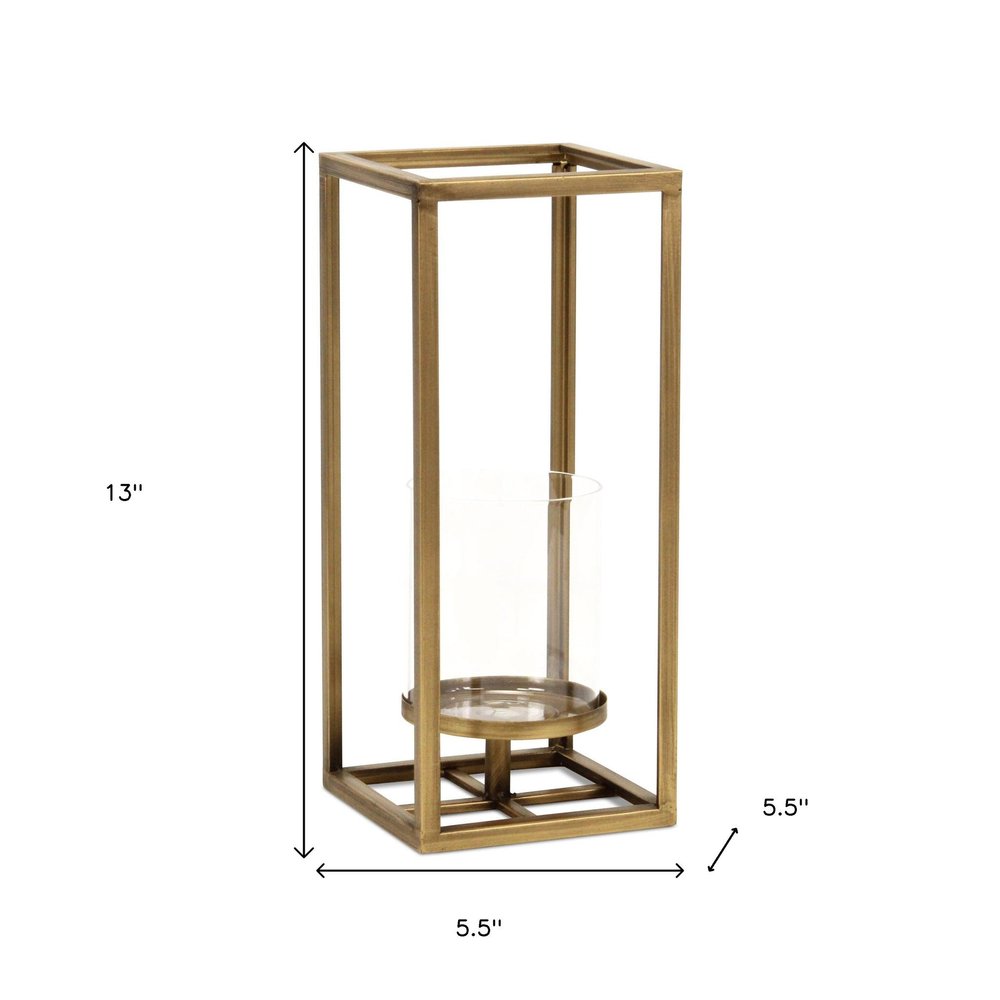 13" Gold And Clear Metal And Glass Tabletop Candle Holder