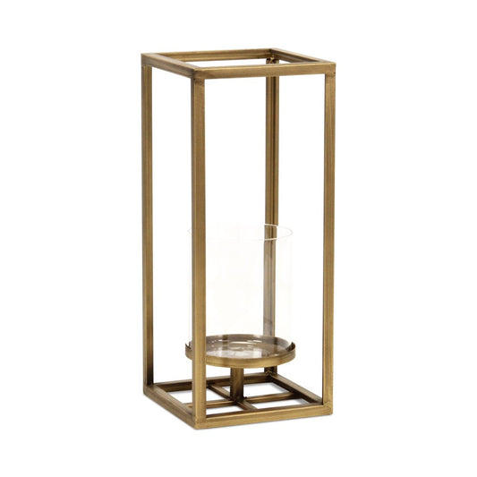 13" Gold And Clear Metal And Glass Tabletop Candle Holder