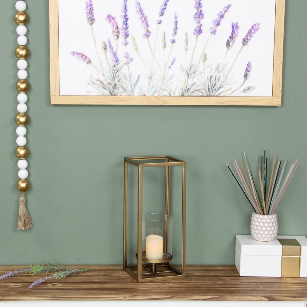 13" Gold And Clear Metal And Glass Tabletop Candle Holder