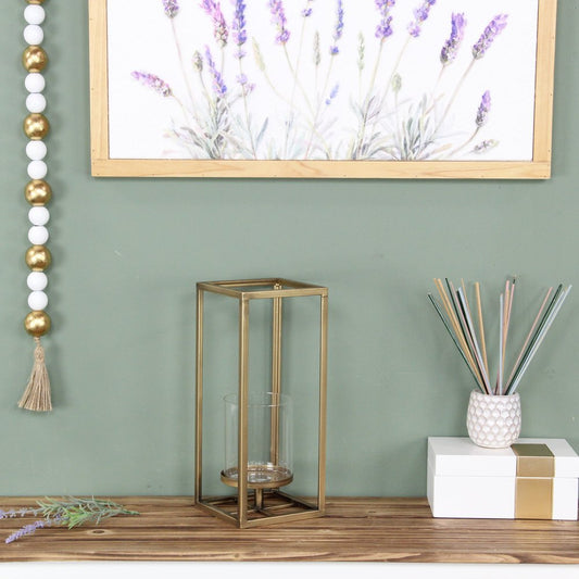 13" Gold And Clear Metal And Glass Tabletop Candle Holder