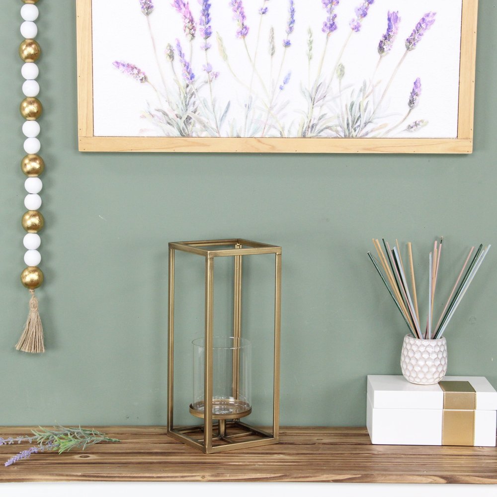 13" Gold And Clear Metal And Glass Tabletop Candle Holder