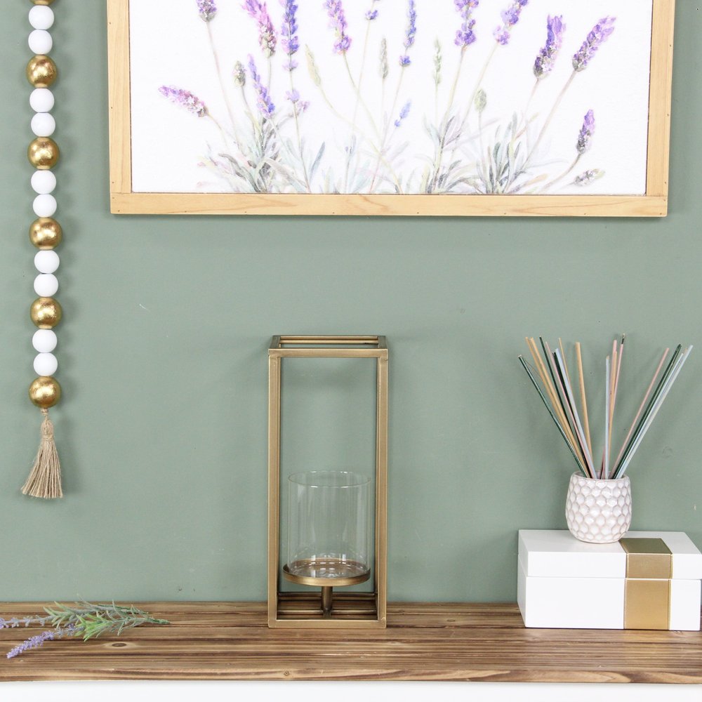 13" Gold And Clear Metal And Glass Tabletop Candle Holder