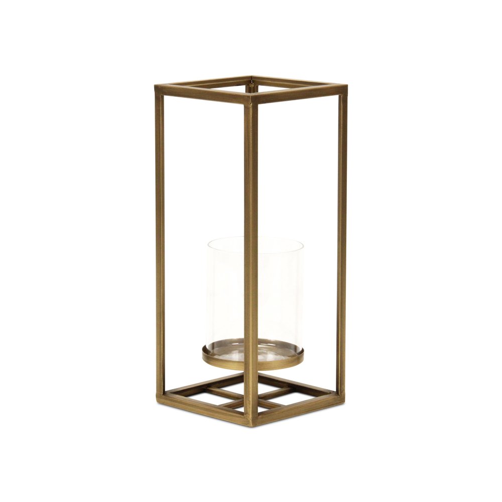13" Gold And Clear Metal And Glass Tabletop Candle Holder