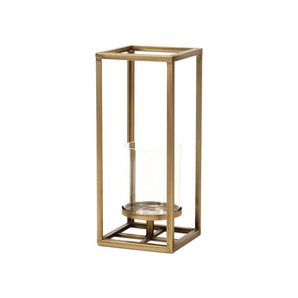 13" Gold And Clear Metal And Glass Tabletop Candle Holder