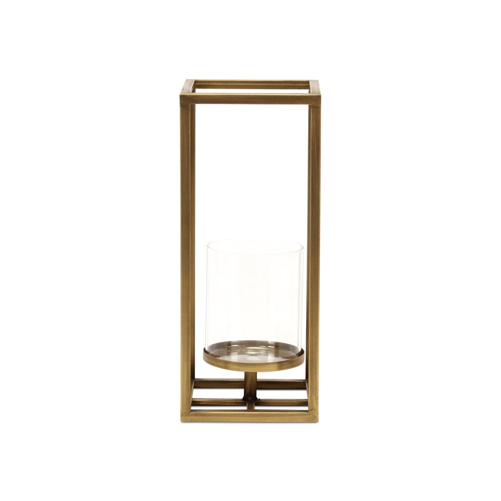 13" Gold And Clear Metal And Glass Tabletop Candle Holder