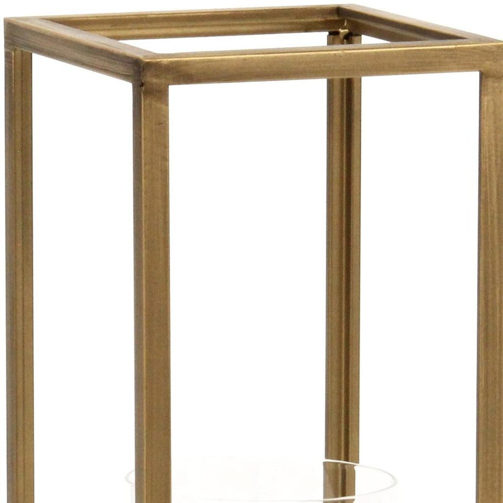 13" Gold And Clear Metal And Glass Tabletop Candle Holder