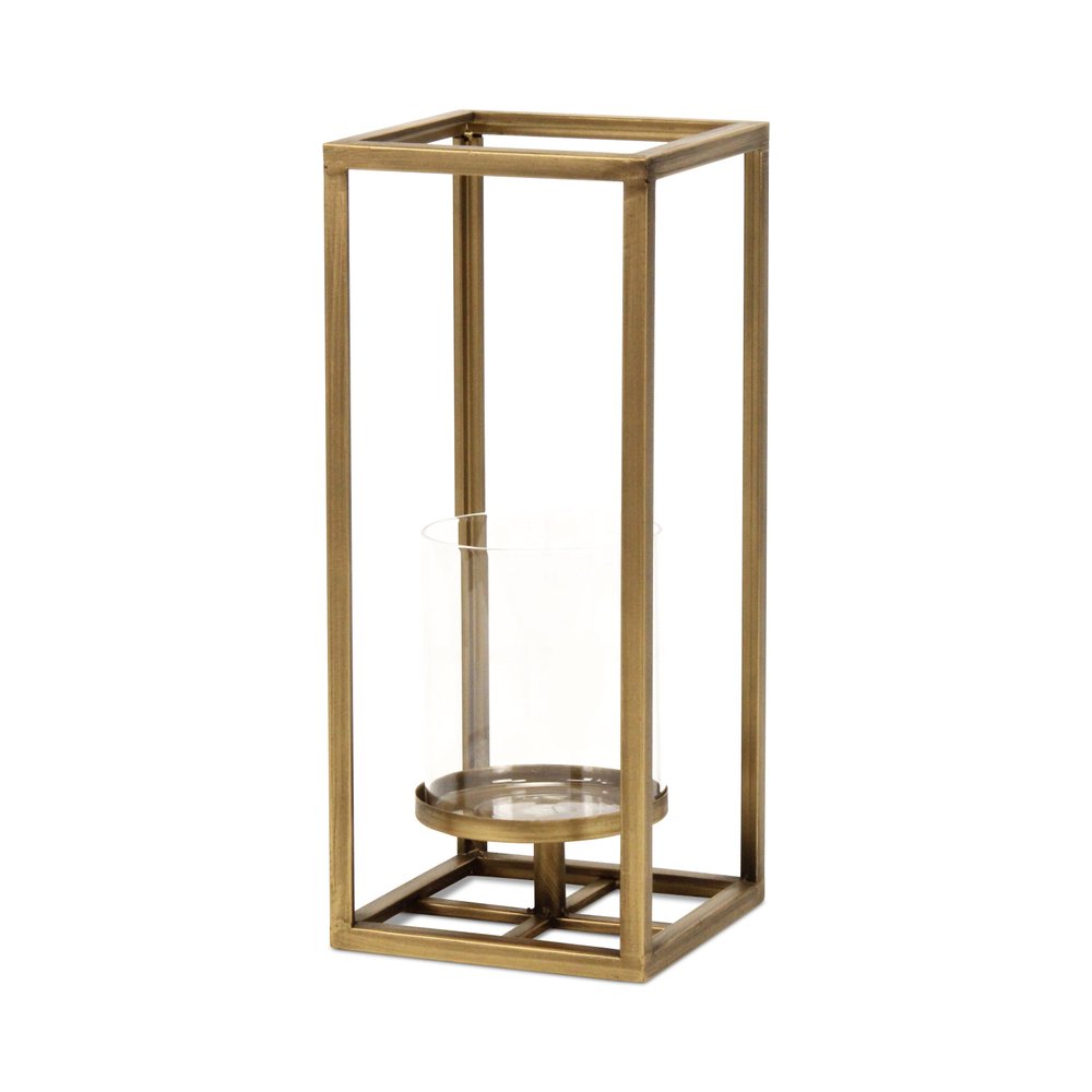 13" Gold And Clear Metal And Glass Tabletop Candle Holder