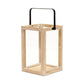 16" Clear And Natural Glass And Solid Wood Tabletop Lantern Candle Holder