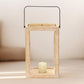 16" Clear And Natural Glass And Solid Wood Tabletop Lantern Candle Holder