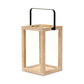 16" Clear And Natural Glass And Solid Wood Tabletop Lantern Candle Holder