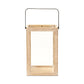 16" Clear And Natural Glass And Solid Wood Tabletop Lantern Candle Holder