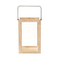 16" Clear And Natural Glass And Solid Wood Tabletop Lantern Candle Holder